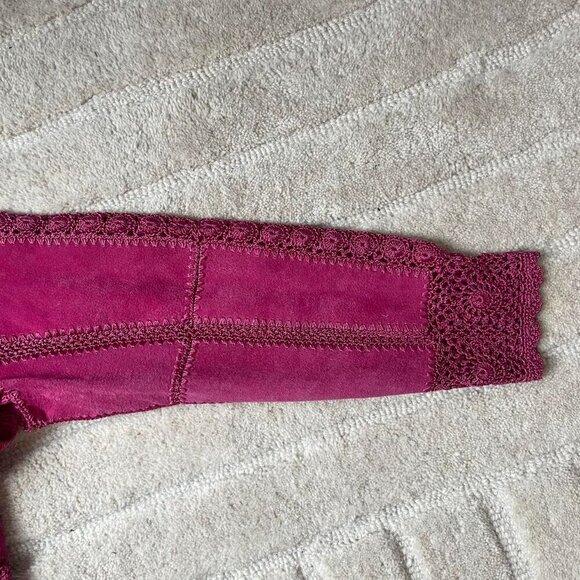 Vintage Magenta Suede Crochet LAce Jacket- Boho Y2K Romantic Style, Size Large - Picture 7 of 8